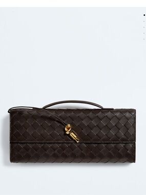 Bottega Veneta Black Intrecciato Leather Top-Handle Clutch with Gold Hardware